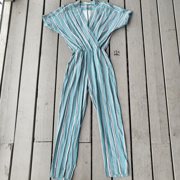Maje Striped Pandora Surplice Neck Short Sleeve Wrap‎ Jumpsuit Striped Pattern S - Picture 4 of 9